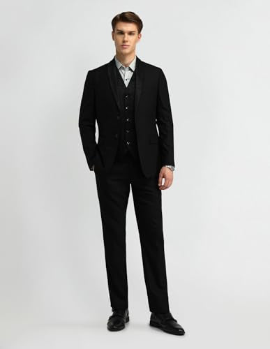 Arrow Men's Polyester Classic Business Suit Pants Set (ARAISU5534_Black