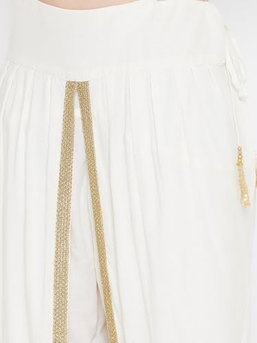 studio rasa Cotton Viscose Embellished Freesize Dhoti for Party Festive Fusionwear (BTC120RC02_Off White_FS)
