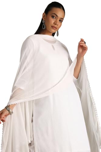 Soch Womens White Art Silk Embroidered Suit Set With Sequins