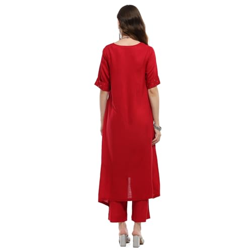 BIBA Women's Burgundy Rayon Asymmetric Suit Set (SKDNORNI9869AW24BUR_Maroon