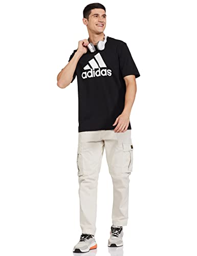 Adidas Men's Cotton Geometric Regular Fit T-Shirt (HS9688_Black/White M)
