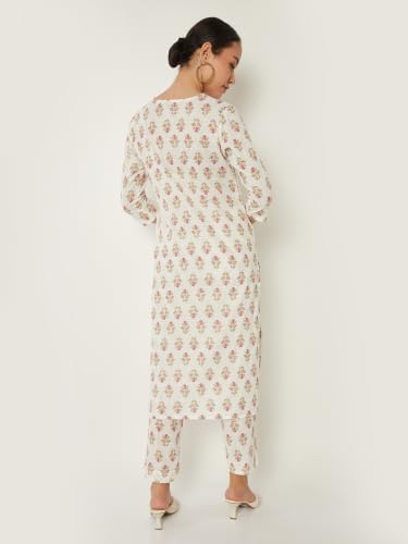 Max Women Floral Print Straight Kurta Set(Off White_M)