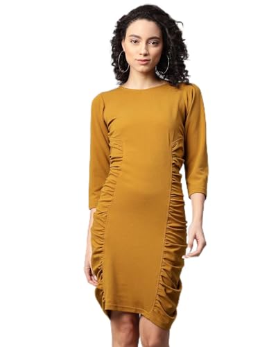 pluss Women Mustard Solid Dress (LDR8780-MUSTARD-S)