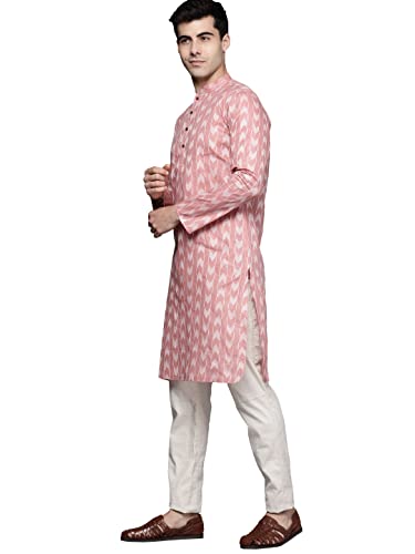 Manyavar Mens Kurta Only, Ethnic Kurta for Men, Full Sleeves Mandarin Collar Wave Blended Cotton Kurta Only (Gajari) (3XL)