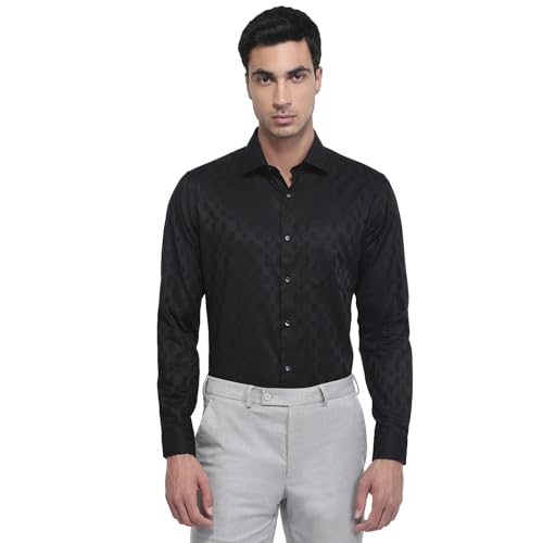 Raymond Men Slim Fit Structure Pattern Pure Cotton Semicutaway Collar Full Sleeve Shirt Black
