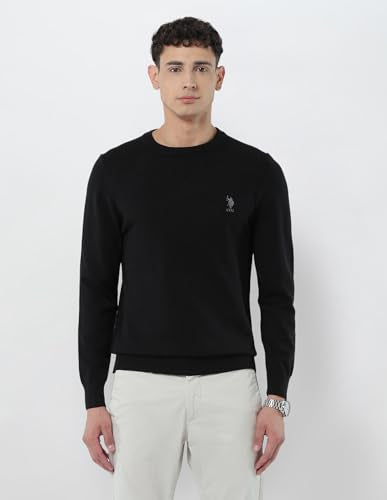 U.S.Polo Association Men's Solid Regular Fit Sweater Black