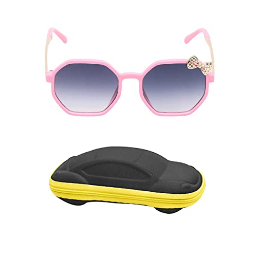 SPIKY Girl's Hexagon Polarized Sunglass With Protective Case Pink Frame, Black Lens, Free Size - (Pack of 1)