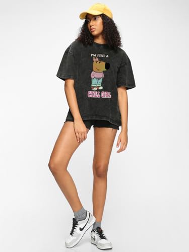 Bewakoof Women's Graphic Print Oversized Fit Half Sleeve Round Neck Cotton Jersey T-Shirt_655030_Black_2XL