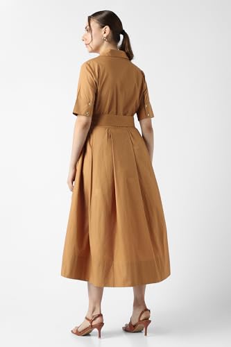Women Yellow Ochre Solid Calf-Length Casual Dress