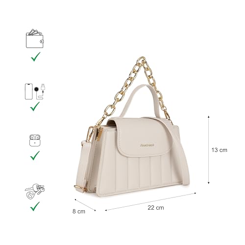 Fastrack White Stitchpop Sling | Quilted Faux-Leather Women’s Handbag | Sling with Dual Carry Options & Magnetic Closure
