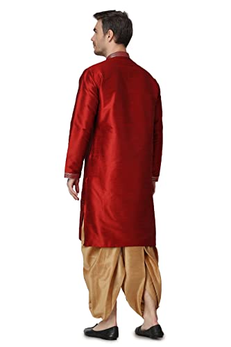 Royal Kurta Mens Silk Embroidered Kurta and Dhoti Maroon