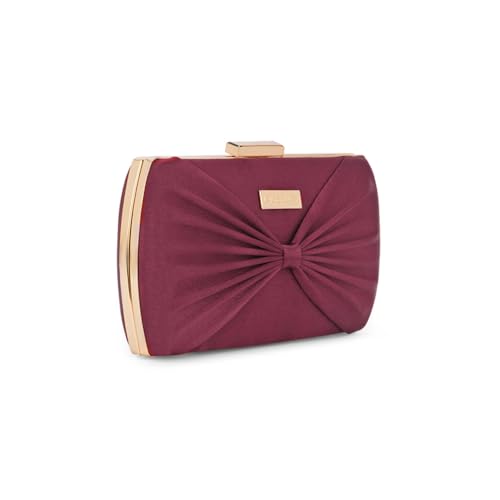 Lavie Lx Satin Synthetic Zipper Closure Women's Clutch (MAROON, LARGE)