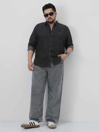 Urbano Plus Men's Black Regular Fit Full Sleeve Solid Denim Shirt (plusshirtdensolp-01-black-5xl)