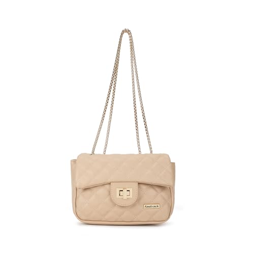 Fastrack Nude PU Structured Quilted Sling Bag for Women | Polished Quilted Chic Exterior | Chain Crossbody