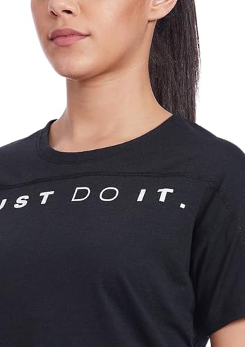 Nike Women's Plain Regular fit T-Shirt (CT6971-010_Black/White S)