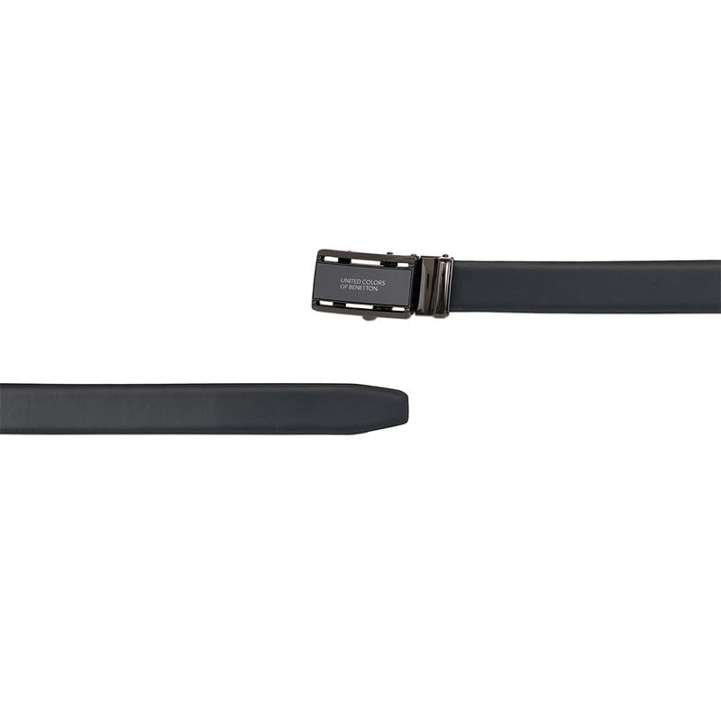 United Colors of Benetton Men's Leather Belt Stovall | Auto-Lock Formal Belt - Fine Milled Textured Navy (L - 100cm) | Ideal for Gifting