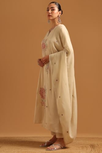 Soch Womens Beige Cotton Solid Thread Work Salwar Suit