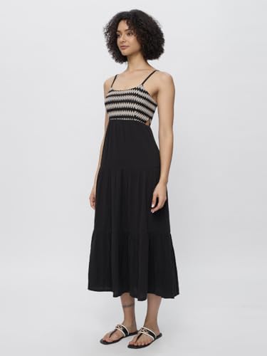 The Souled Store Gia Women and Girls Scoop Neck Sleeveless Black Maxi Long Length Cotton A Line Dresses