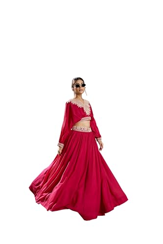 LooknBook Art Women's Lehenga Choli, Vichitra Silk with Embellished Crop Top, Traditional Indian Ethnic Wear (Pink)