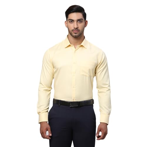 Park Avenue Men Slim Fit Structure Pattern Cotton Blend Semi Cutaway Collar Full Sleeve Formal Shirt (Size: 46)-PMSX18280-Y5 Medium Yellow