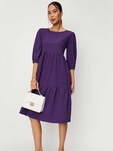 Max Women's Polyester Blend Classic Below The Knee Dress (DTI3006VIOLET_Violet