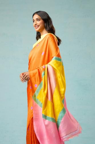 Taneira Women Orange Chattisgarh Pure Silk Hand Painted Saree with Unstitched Blouse Piece (SAAFWIHSS0101-Dark Orange)