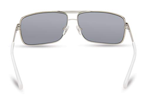 GUESS Men's Wrapped Navigator Pilot Sunglasses, Shiny Light Nickeltin, 68mm
