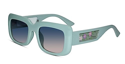 LensKandy Rectangular UV400 Protected Sunglasses for Women with Designer sides | 931-Green