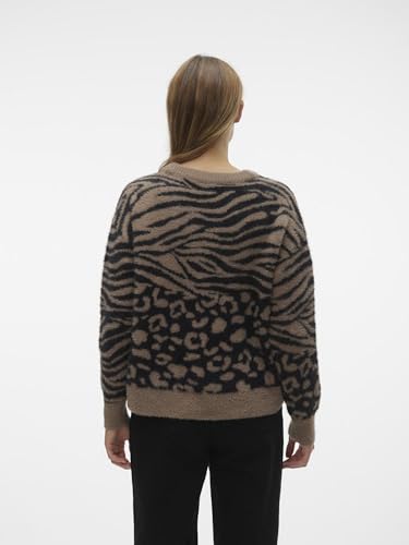 VERO MODA Women Animal Print Acrylic Regular Fit Brown Pullover Sweater