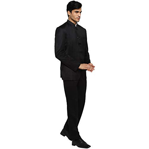 Royal Kurta Mens Polyviscose Bandhgala Formal Suit (46" Coat 40" Trouser, Black)