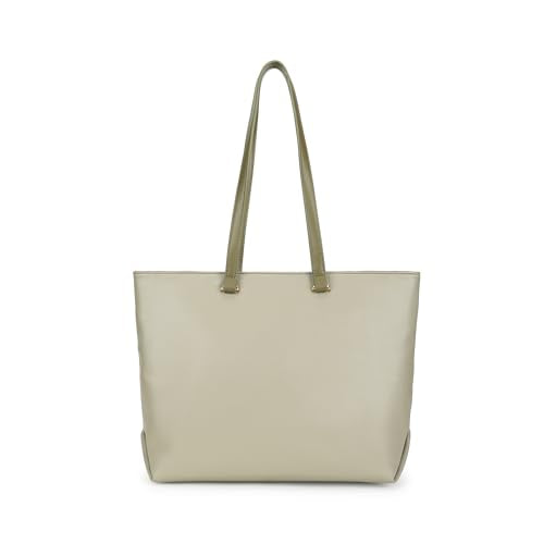 Fastrack Terra Olive Laptop Tote Bag | Faux Leather Tote with 14 Inch Laptop Sleeve | Spacious Zip Closure Handbag with Organizer Pocket & Dual Handles