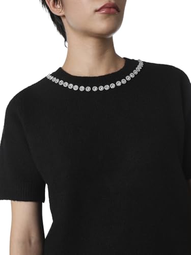 ONLY Women's Embellished Regular Fit Black Sweater