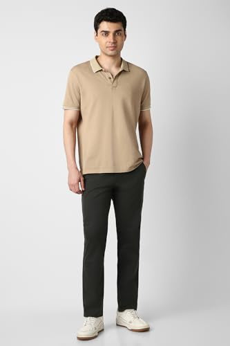 Men Green Solid Slim Fit Casual Trousers