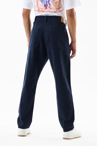 SNITCH Men Jeans | Baggy Fit Relaxed Style with Turned-Up Hem & Mid Rise | 100% Cotton Woven Fabric for Casual & Street Wear |Navy