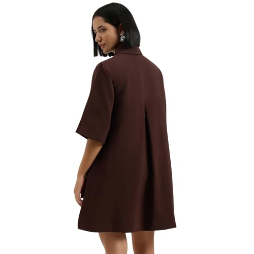 United Colors of Benetton Regular Fit Regular Collar Solid Dress (Size : S) - 26P4WVNDRX54I1Y0 Brown