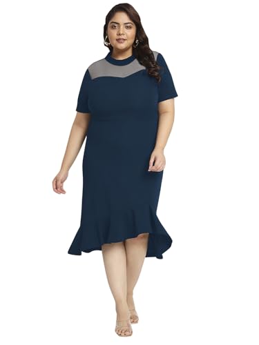 wild U Women Blue Plus Size Dress | Half Sleeve | Bodycon | Stretchable | Clubwear | Western Stylish (Blue - 8XL)