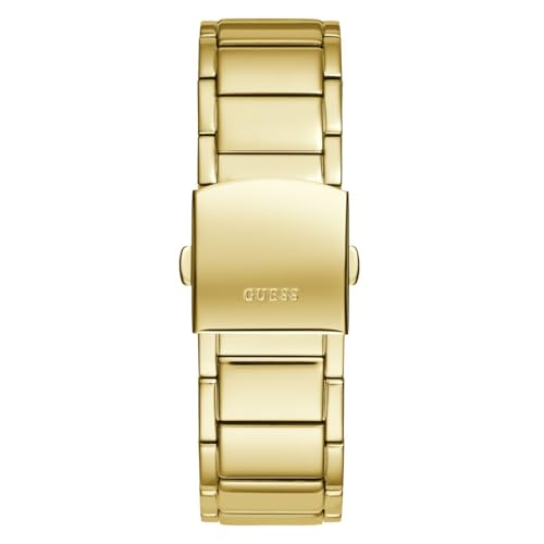 GUESS Stainless Steel Phoenix Collection Analog Black Dial Men Watch-Gw0456G1, Gold Band