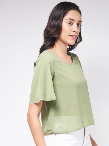 Zima Leto Women's Solid Sheer Top Elegant Lightweight Blouse for Layering Suitable for Party