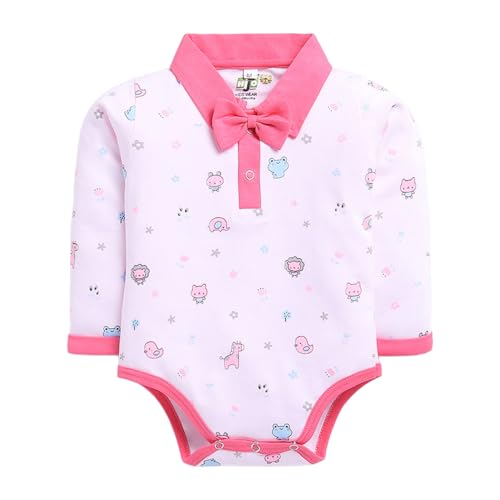 Hopscotch Girls Full Sleeves Pink Bow Applique Bodysuit For Ages (6-9 Months)