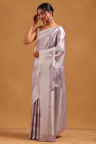 Soch Womens Lavender Tissue Ethnic Motifs Zari Woven Saree