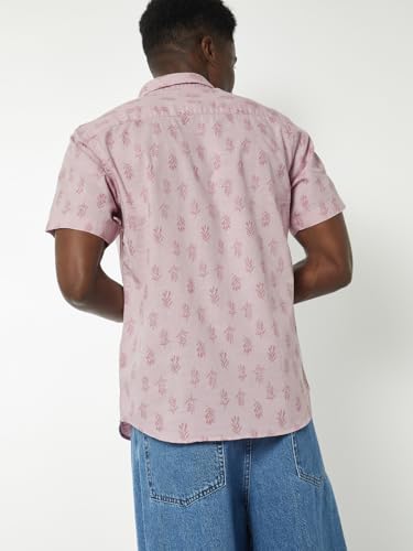 Max Men Printed Slim Fit Shirt(Pink_42)