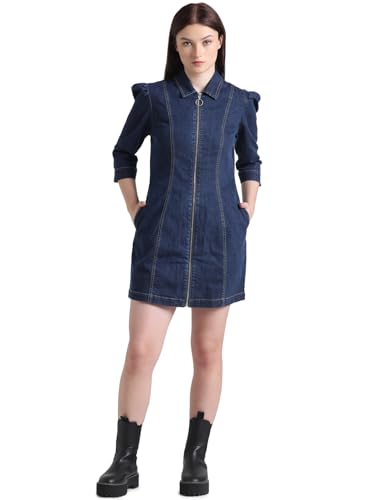 ONLY Women's Cotton Blend Bodycon Above The Knee Dress (15322211-Medium Blue Denim_Medium L)