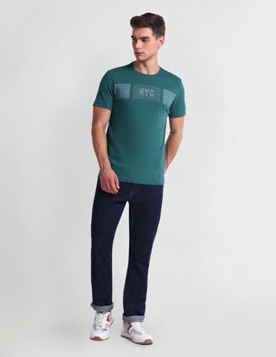 Arrow Brand Print Cotton T-Shirt (ASAEOTS5104_Green_M)