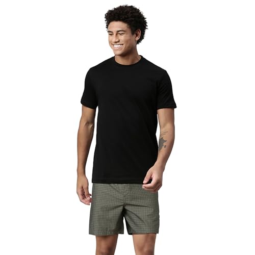 Levis' Men's Regular Fit 100% Cotton Round Neck Half Sleeve T Shirt with Checkered Boxer Shorts Set (Jet Black/Oak Check, M)