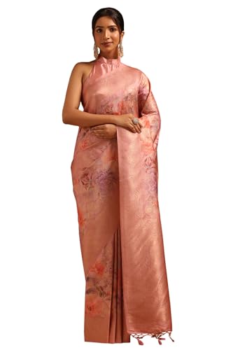 Soch Womens Onion Pink Dola Silk Floral Zari Woven Saree