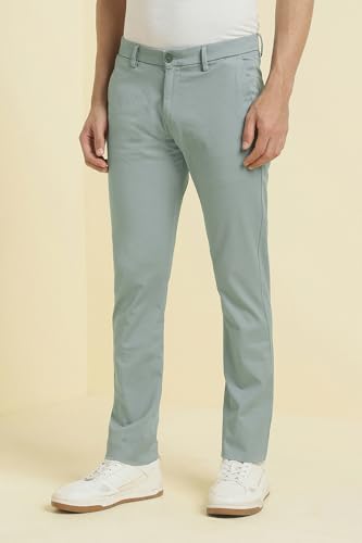 Men Green Textured Casual Trousers