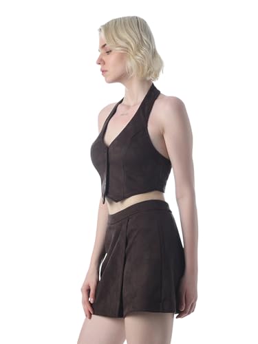 ONLY Women's Solid Regular Fit Brown Waistcoat