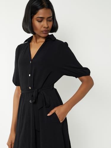 Max Women's Polyester A-Line Below The Knee Dress (DTI3905_Black