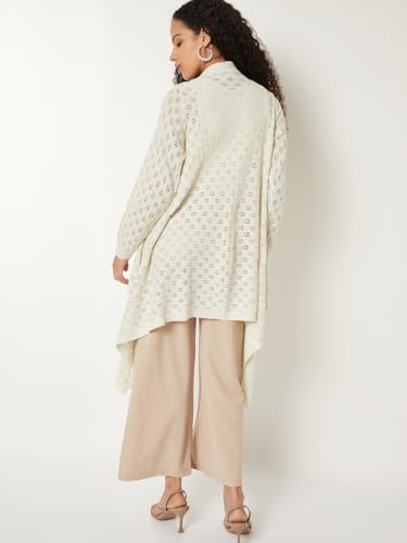 Max Women Knit Longline Waterfall Shrug (Off White_M)