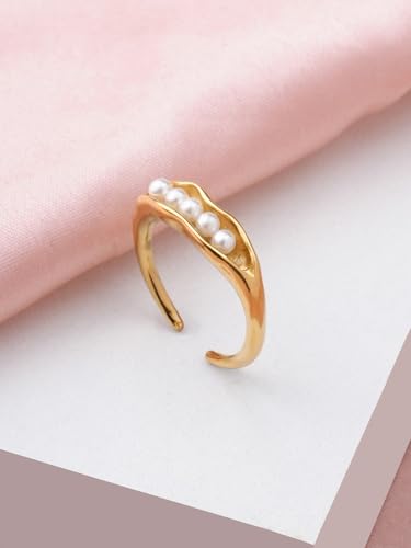 PALMONAS Luxe Line Pearl Accent Ring Gifts For Girlfriend (Size-Adjustable) | Gift For Women & Girls